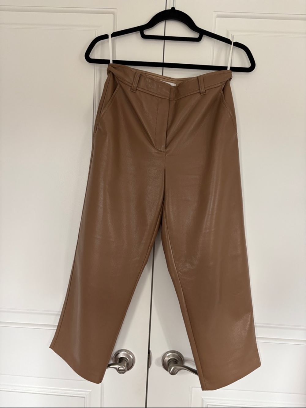 Babaton Faux Leather Wide-Leg Pants - Tan